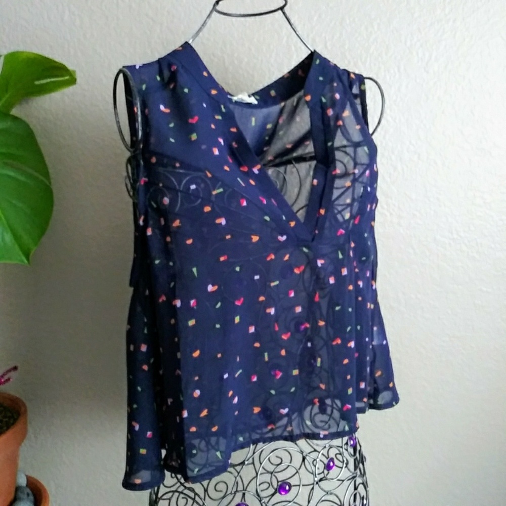 Love Culture TeenBell Navy Cropped Geometric Tank